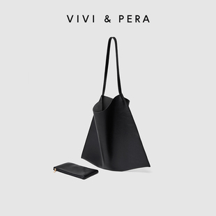 VIVI&PERA 2021托特包黑色单肩包包软皮上课大包大容量通勤包