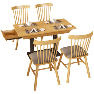 餐饮面馆小吃日料饭店桌椅组合咖啡西餐厅椅子实木，带抽屉储物餐桌