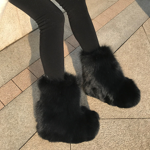 秋冬新款狐狸毛皮毛一体厚底内增高皮草鞋毛毛靴雪地靴女鞋