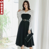 韩国春秋冬款时尚，气质法式高端连衣裙黑白，拼收腰a型裙女