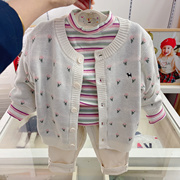 韩国中小童装22春女宝儿童，小花毛衣开衫条纹弹力，t恤长裤套装l1