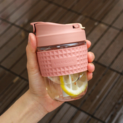 乐扣乐扣玻璃吸管水杯创意网红便携一盖双用咖啡杯女生可爱大容量