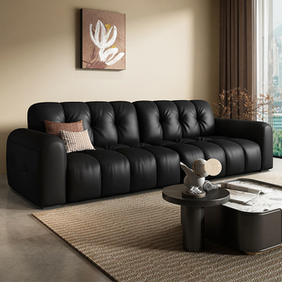 意式极简黑色真皮沙发简约现代客厅小户型头层牛皮质轻奢复古沙发