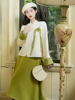 秋冬女装复古新中式国风毛呢子(毛，呢子)短外套，配绿色半身裙两件套高级感