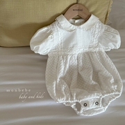 韩国进口童装女宝宝姐妹公主娃娃领纯棉短袖连衣裙婴儿夏天连体衣
