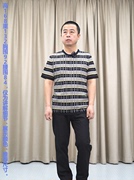 冰麻纱圆领短袖T恤男 普洛克24夏 蓝色格子 速干透气针织衫