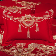 红色枕头套一对结婚婚庆大红刺绣全棉枕套陪嫁48x74cm枕芯皮装喜