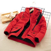 冬季男童加棉冲锋衣中大童，儿童保暖加厚防风，防雨红色工装外套棉衣