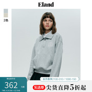 eland衣恋卫衣女纯棉，美式学院风半拉链，大口袋上衣春夏