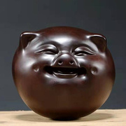 黑檀木雕招财猪摆件笑面猪福猪实木雕刻生肖猪摆件客厅工艺品装饰