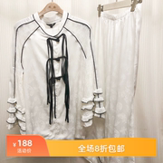 2024新中式设计感蕾丝花边袖睡衣女缎面冰丝家居服套装宽松两件套