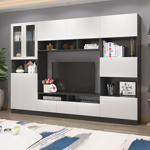 现代简约多功能客厅大电视柜影视，柜组合欧式书柜一体式北欧背景墙