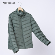 whitecollar米白灰绿绗缝立领，拉链薄羽绒短衣gad03a601