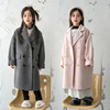 韩国童装高端儿童百分百双面羊绒，呢子大衣男女童西装领长款外套