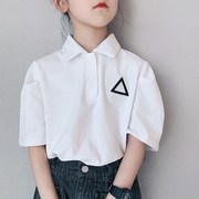 女童短袖T恤夏装2022中大童简约韩版白色翻领Polo衫儿童上衣