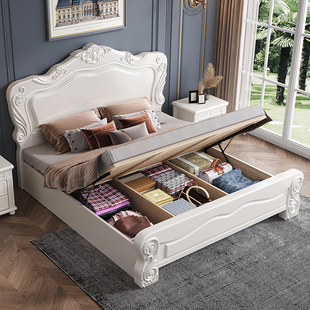白色实木床1.8米双t简床美式人约现代高卧雕花主箱公主床