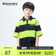 discovery男童条纹短袖t恤夏装polo衫领上衣，纯棉儿童夏季半袖体恤