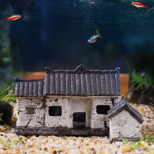 中国风陶瓷鱼缸装饰造景，套餐微景观老房子躲避屋布景草缸沉水摆件