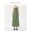 CONCISE-WHITE简白 格纹绑带镂空连衣裙2023夏季