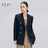 zezi女装双排扣美丽诺羊毛西装2023秋季女装修身西服时尚外套