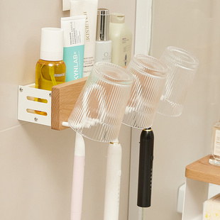 牙刷牙杯置物架厕所卫生间免打孔架子浴室壁挂式洗漱台收纳原木风