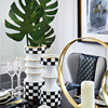 现代轻奢欧美风格客厅桌面装饰摆件描金黑白棋盘格子组合陶瓷花器