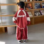 男童红色运动套装，2024儿童春装工装两件套春秋款，中大童春季潮