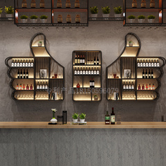 酒吧吧台酒柜壁挂式餐厅置物架创意墙上葡萄酒展示架发光铁艺酒架