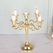 摆件烛台 欧式复古婚礼酒店装饰用品三头五头金色烛台 蜡烛台
