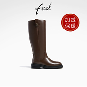 fed高筒骑士靴，冬季靴子粗跟时装靴加绒长靴女款r1204-zfa361