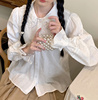 酱果自制日系甜美娃娃领法式蕾丝花边纯棉，提花喇叭袖白色长袖衬衫