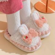 儿童棉拖鞋2023女童兔子蝴蝶结，秋冬居家用厚底，室内防滑保暖女