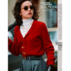 三所vintage法式赫本风外套，双排扣全羊毛红色针织，开衫慵懒毛衣女(毛衣女)
