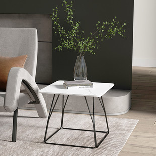 轻奢岩板简约现代创意小茶几边几意式北欧客厅沙发角几圆桌床头柜