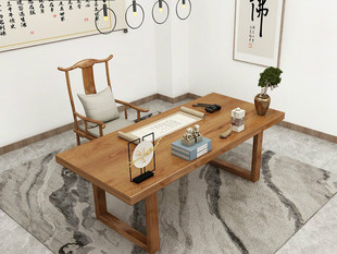 新中式实木书桌简约家用学生，写字台式电脑，办公桌简易茶桌椅组合
