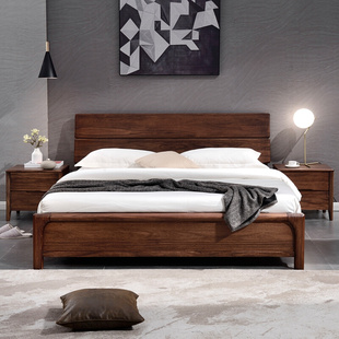 意式乌金木床1.8米1.5米双人床，现代中式简约实木高箱储物婚床家具