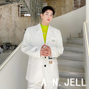 韩国版男装东大门21夏明星发型师黑白色贴标宽松休闲小西服装外套