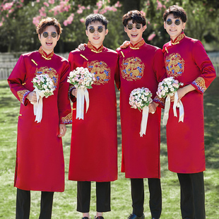 伴郎服中式兄弟团结婚礼服男2024搞笑中国风唐装旗袍相声大褂