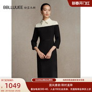 BBLLUUEE/粉蓝衣橱经典拼色针织连衣裙女2023冬装长袖衬衫裙