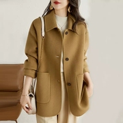 小个子黄色呢子外套秋冬季韩版女装气质休闲单排扣呢子大衣