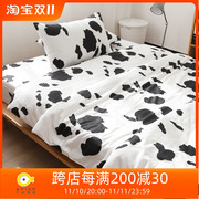 富山の牛乳卡通白色黑色奶牛，全棉床单被套枕套纯棉被罩床笠可