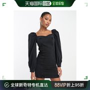 香港直邮潮奢 ASOS 女士设计牛仔迷你泡泡袖水洗黑色连衣裙