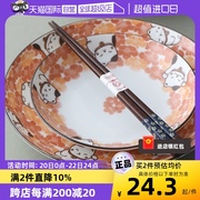 自营日本进口美浓烧陶瓷餐具，樱花招福猫系列，饭碗深盘盘子面碗