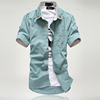 夏装短袖衬衫潮男式韩版修身小蘑菇糖果色半袖衬衣男士寸衣浅绿色