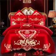 水晶家纺全棉婚庆四件套大红色，结婚四六八十件套，纯棉新婚床上用品