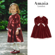 5 英国AMAIA 22英伦女童装新年红色灯芯绒长袖公主连衣裙子蛋糕裙