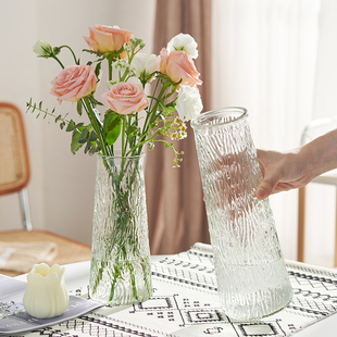两件套浮雕ins玻璃，花瓶大号透明水养，富贵竹客厅家用插花摆件