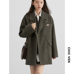 chicven「模糊边界，」冬韩版仿毛呢西装外套，中长款美拉德大衣