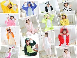 秋冬恐龙奶牛男女情侣家居卡通动物连体睡衣长袖法拉绒如厕onesie