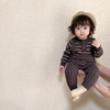 婴儿冬装洋气条纹毛衣套装宝宝秋冬洋气针织上衣背带连体裤两件套